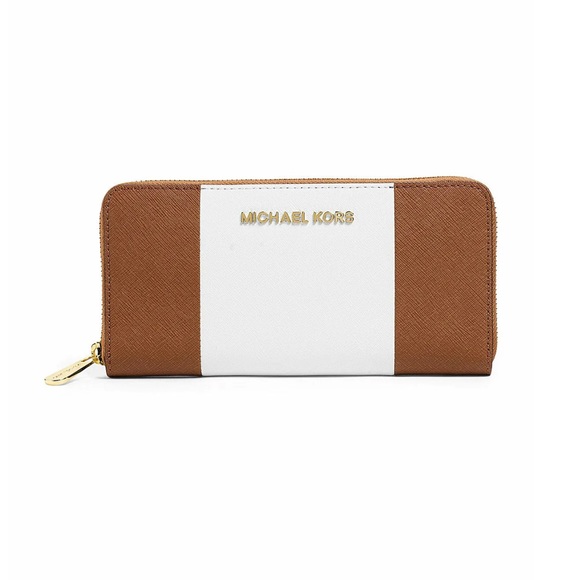 Michael Kors Jet Set Travel ZA Continental Wallet Color-Block Stripe Leather - Picture 1 of 11